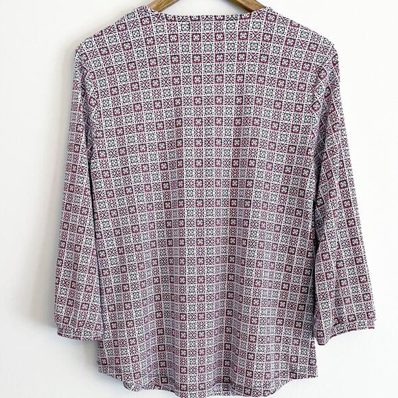Liz Claiborne geometric print blouse red white black Large EUC - Picture 2 of 13